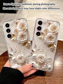 1 件珍珠玫瑰花蝴蝶软手机壳，适用于 17 系列、Honor、Redmi、Galaxy A04e/12/A13/A14/A34/A50/A52/A53/A54/S21/S22/S23/S24/S25/S25Ultra、6A/7A/8A、12T/13T - 無色 - 查看 2