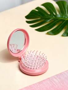 Portable Folding Travel Comb, With Mirror Hair Brush, Round Folding Pocket-Sized Hair Brush, Mini Travel Large And Small Comb, Suitable For Women's Travel Necessities, Travel Accessories, Massage Comb (This Product Is Easy To Fall Off And Can Be Put Back), Hair Clip, Hair Accessory, Suitable For School, Outdoor, Party, Home
