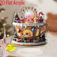 1 pieza Decoración navideña plana en 2D de una casa bohemia con acebo, patrón temático, decoración de casa navideña, figura decorativa para el hogar, adecuada para celebraciones festivas, decoración del hogar y la cocina, decoración navideña, ideal para Navidad y Acción de Gracias