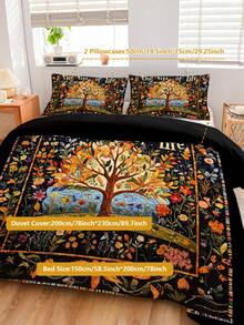 Juego de funda nórdica de 3 piezas de la serie Árbol de la Vida, con impresión digital de alta definición, funda nórdica suave y cómoda, el juego incluye: 1 funda nórdica con 4 lazos en las esquinas y cremallera + 2 fundas de almohada (sin relleno), adecuado para dormitorio, decoración de habitación de boda, dormitorio, viaje