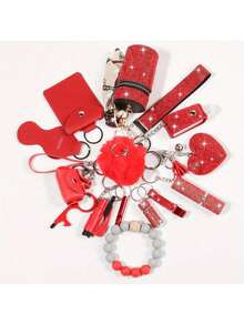 15pcs Rhinestone Safety Keychain Set For Women, Wristlet Keyring With Storage Pouch & Pom Pom Card Holder Accessories Kit - Nhiều màu - Xem 6