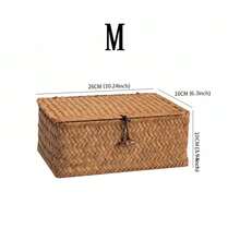 1 件带盖编织篮，藤条储物盒，矩形储物容器，玩具收纳箱，适用于房间、大厅、厨房、浴室、卧室装饰