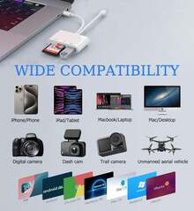 SD Card Reader For IPhone, IPad, USB C And Lightning Dual Port SD Card Adapter, Memory Card Reader For Camera Adapter, Support SD, Micro SD, USB 3.0, No App Driver Required - White - View 5