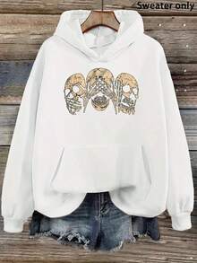 [Gothic Skull Hoodie] Cozy Black Gothic Skull Print Hoodie - MEN's Fall-Winter Casual Sweatshirt With Drawstring, Pockets & Machine Washable Fabric,Fall Hoodies,Men's Fall Clothes,Street Wear,Halloween,Mens Hoodies,Y2k Clothes,Jesus Hoodie,Thanksgiving Day,Nightmare Before Christmas,Christmas - 白色 - 查看 1
