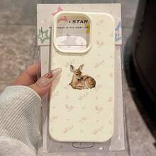 1pc Cute Flower & Deer Pattern TPU Phone Case Compatible With Iphone/ Phones - White - View 2