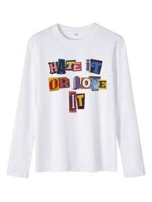 Women's Autumn And Winter HATE IT OR LOVE IT Slogan Graphic Round Neck Long Sleeved T Shirt ,Casual Loose And Versatile Holiday Style Tops,Fashionable Fall Women Clothes Suitable For Daily Wear - White - View 4