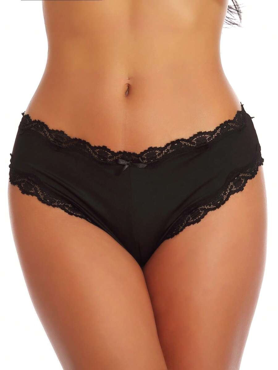 Sexy V-Back Criss Cross Panties Women Floral Lace Underwear Women's Lingerie Briefs - 黑色 - 查看 1