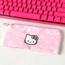 Sanrio 1 pièce Trousse à crayons rose étoile Hello chat, sac de rangement de papeterie de haute qualité pour étudiant, organisateur de bureau simple