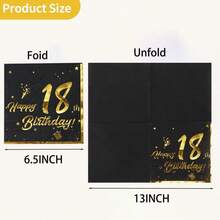 Gold-Stamped 18th Birthday Happy Patterned Tissue Paper. Disposable Printed Table Napkins For Party And Gathering, 20 Pieces.
