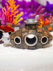 1pc Sunken Ship/Submarine Decor, Aquarium Ornament, Fish Tank Landscape Breeding Shelter - Brown - View 8