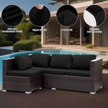 HANDONTIME 8Pcs Patio Cushion Covers Stretch Outdoor Couch Cover Cushions Outdoor Furniture Waterproof Patio Furniture Cover Pets Sofa Covers Washable (Khaki,Cover Only) - 答:黑色 - 查看 1