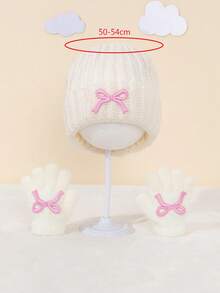 2 件套女童刺绣蝴蝶结针织帽 + 刺绣蝴蝶结手套，秋冬可爱针织帽套装 - 2pcs - 查看 12