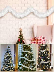 1/3pcs-Festive Christmas Garland Decoration With White Snowflakes, Christmas Tree Decor Accessories, Suitable For Christmas Home Wall Hanging, Stair Railing And Ceiling Hanging Decorations