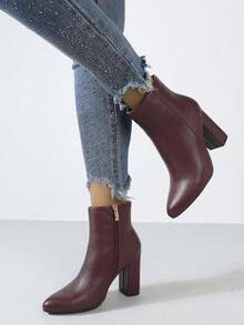 Timesize Giày bốt cổ ngắn màu đỏ rượu vang dành cho nữ mùa Thu/Đông, bốt cổ ngắn thời trang, bốt cao gót, họa tiết ngẫu nhiên. - Màu Đỏ Sâu - Xem 4