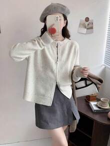Embroidered Knit Cardigan For Women, New Korean Style Versatile Sweater Jacket, Autumn - White - View 1