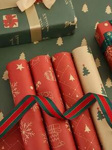 7 rollos de papel de regalo de Navidad de estilo vintage con patrones clásicos de árboles, adecuado para la decoración navideña