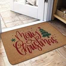 Christmas Tree Geometric Pattern Anti-Slip Bath Mat, Machine Washable Woven Polyester Doormat, Suitable For Bathroom, Bedroom, Kitchen, Laundry Room - Plush Rectangular Holiday Entrance Mat Kitchen Rug - Multicolor - View 2