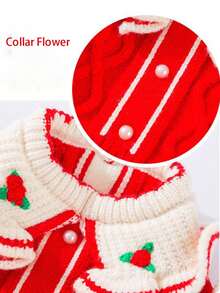 1件新款秋冬季幼犬公主风翻领小花刺绣毛绒连衣裙，圣诞节新年宠物服装 - 彩色 - 查看 7
