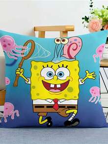 1 Stück SpongeBob Cartoon Quadrat Plüsch Kissenbezug, super weicher Kurzflor, verdeckter Reißverschluss, Sofa Schlafzimmer Auto Deko Kissen, geeignet für Party/Feiertags Dekoration, einseitig bedruckt ohne Füllung