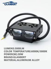 GLANBERT 超亮格栅灯，远近光一体式驾驶灯，迷你投影雾灯，适用于卡车/轿车/越野车/UTV/ATV/摩托车，白/黄工作雾灯