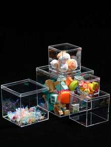 Square Acrylic Plastic Transparent Storage Box With Lid,Acrylic Jewelry And Cosmetics Hand Display Box, Candy Small Object Storage Box