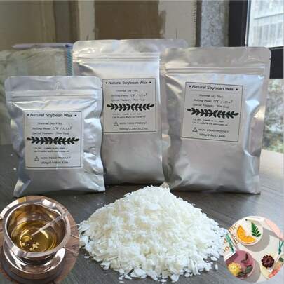 100/250/500/1000g Pure Soy Wax Paraffin Material Pre-Soy Wax-Core Pigments Aromatherapy Pure Paraffin Wax DIY Handmade Candles Crafts Gifts Birthday Graduation