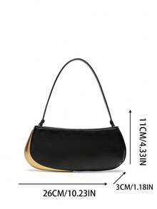 2025 New Women's Handbag: Black Underarm Bag, Metal Detail Decor, Extended Zipper Shoulder Bag, Multifunctional Baguette Bag, Suitable For Work, Commute, Shopping And Dating (Gift Bag Not Included) - Black - View 6