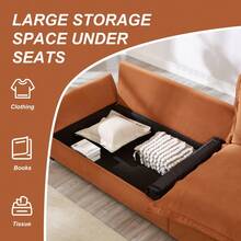 Modular Sectional Sofa, Sailing Design Sofa With Storage, Removable Backrest, Modern Deep Seat Sofa With Throw Pillows For Living Room Bedroom Apartment,Light Khaki - 橘色+天鵝絨+3座+泡沫 - 查看 4