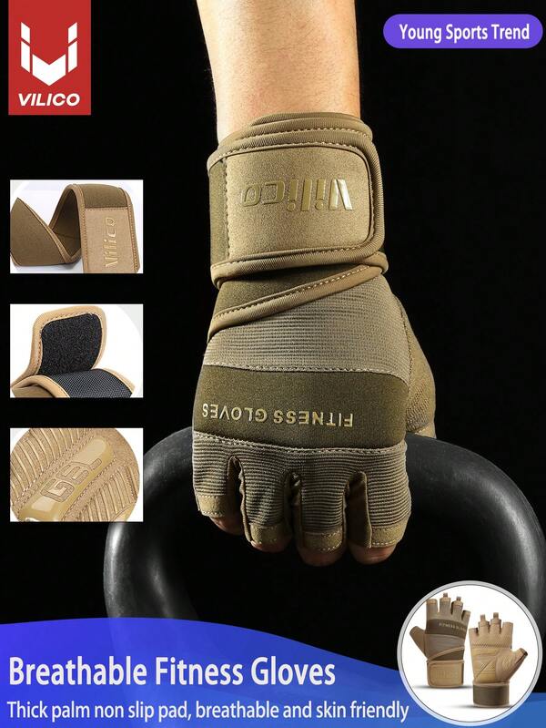 Vilico Guantes de gimnasio deportivos, transpirables y resistentes al desgaste para equipos de pesas, levantamiento de pesas y rodillos de hierro con protección extendida de la muñeca y dedos medios