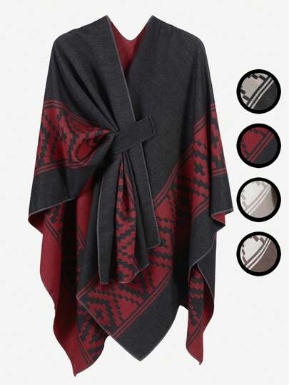 1 Stück unisex minimalistischer gestreifter geometrischer & einfarbiger umkehrbarer Reise-Poncho-Jacke, warm und lässig, Damen Herren Winter Herbst Strickjacke Schal Schal, ideale modische Oberbekleidung für Dates, Reisen, Partys, Feiertage, Einkaufen, Halloween