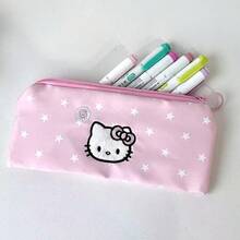 Sanrio 1 pièce Trousse à crayons rose étoile Hello chat, sac de rangement de papeterie de haute qualité pour étudiant, organisateur de bureau simple