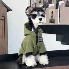 1 件带拉链的宠物狗连帽衫，适合雪纳瑞、贵宾犬、比熊犬和其他小型犬，保暖冬季服装，军绿色 - 軍綠色 - 查看 5
