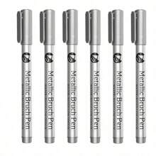 6 Piezas Marcador de pintura permanente impermeable, tinta suave de pincel dorado/plateado, para roca, taza, cerámica, vidrio, suministros de pintura DIY