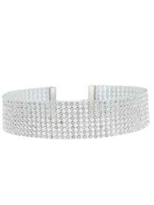 1 Stück Damen Mehrreihige funkelnde Zirkonia Kristall Strass Halskette, Silber/Weiß, geeignet für Urlaub, Abendparty