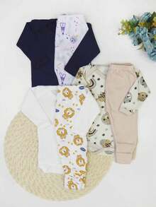 3-Piece Baby Boy Set: Ribbed Long Sleeve Bodysuit With Button And Plain And Printed Footed Pant - Assorted Colors And Prints - Multicolor - View 1