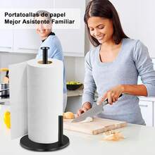 Portarrollos de Papel para Cocina en Acero Inoxidable - Soporte Estable con Base Pesada para Encimera - Dispensador de Toallas Fácil de Usar para Hogar, Baño y Decoración para Cocina (Negro) - Negro y Plata - Ver 10