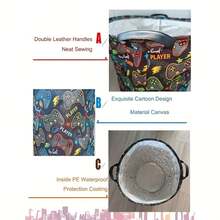 1pc Large Capacity Storage Basket With Handle, Game Controller Pattern Fabric Dirty Clothes Basket, Foldable Black Dirty Clothes Basket, Suitable For Rooms, Living Rooms, Bedrooms, Bedrooms, Bedrooms, Bedrooms, Bathroom Decoration Gift Boxes, Room Decoration