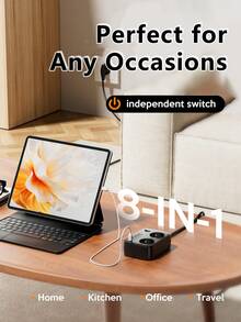 1 bộ chống sét lan truyền đa cổng 8 trong 1, có 2 ổ cắm điện AC, 4 cổng USB-A, 2 cổng USB-C, công tắc nguồn độc lập, điện áp hoạt động 100-250V, thích hợp sử dụng tại nhà, văn phòng và trạm sạc khi đi du lịch. - Phích cắm loại F của EU (220-240V) - Xem 8