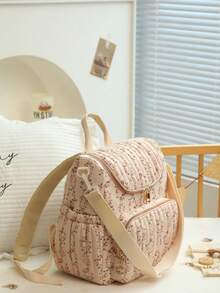 1pc Ditsy Floral Multi-Functional Large Capacity Diaper Bag Backpack, Can Be Hung On Stroller - Multicolor - View 4