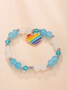 1pc Teens/Youth Beaded Charm Bracelet - Sweet Style, Glass Beads, Suitable For Valentine's Day, Mother's Day, Everyday Wear And Festive Occasions, Holiday Accessory | Charm Bracelet