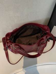 Retro Minimalist Large Capacity Fashion Student/Work Commute Tote Bag - Red - View 5