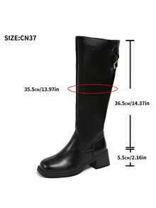 Fall/Winter Square Toe Chunky Heel Solid Color Elastic Slim Over-The-Knee Boots - Black - View 9