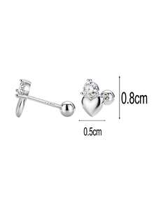 1 对 925 纯银防过敏心形耳钉，可爱可爱的设计，镶嵌闪亮的方晶锆石，螺旋耳背，佩戴牢固，附赠礼品盒，适合日常佩戴或节日佩戴，是送给女孩、朋友、返校、圣诞节的绝佳礼物 - 均碼 - 查看 5