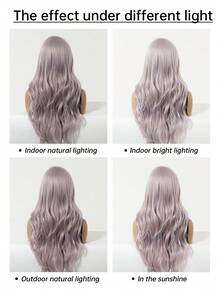 24 Inch Long Wavy Wig With Bangs, Dark Color Ombre Red Synthetic Hair Wig For Women, Heat Resistant Cosplay Wig Suitable For Daily Wear, Party, Costume, Gift For Girlfriend, Music Festival - 淡紫色 - 查看 10