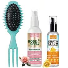Goiple 3pcs Keratin Serum, Rose Water Spray, Detangler Brush For Frizz Control, Curl Definition, Moisture Boost, Shine Enhancement, Heat Protection, Scalp Soothing, Stylish Hairstyle Creating, Daily Hair Care, Women And Men With Curly, Frizzy, Dry Hair - Hồng / 3 cái - Xem 9
