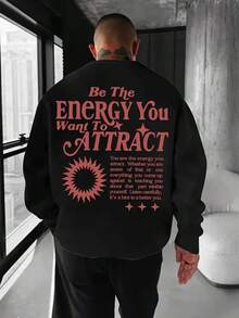 Men's Motivational Back Print Sweatshirt - Positive Affirmation Lettering & Sunflower Design, Oversized Loose Fit Round Neck Long Sleeve Casual Gym & Casual Attire,Fall Hoodies,Men's Fall Clothes,Street Wear,Halloween,Mens Hoodies,Y2k Clothes,Jesus Hoodie,Thanksgiving Day,Nightmare Before Christmas,Christmas - màu đen - Xem 1