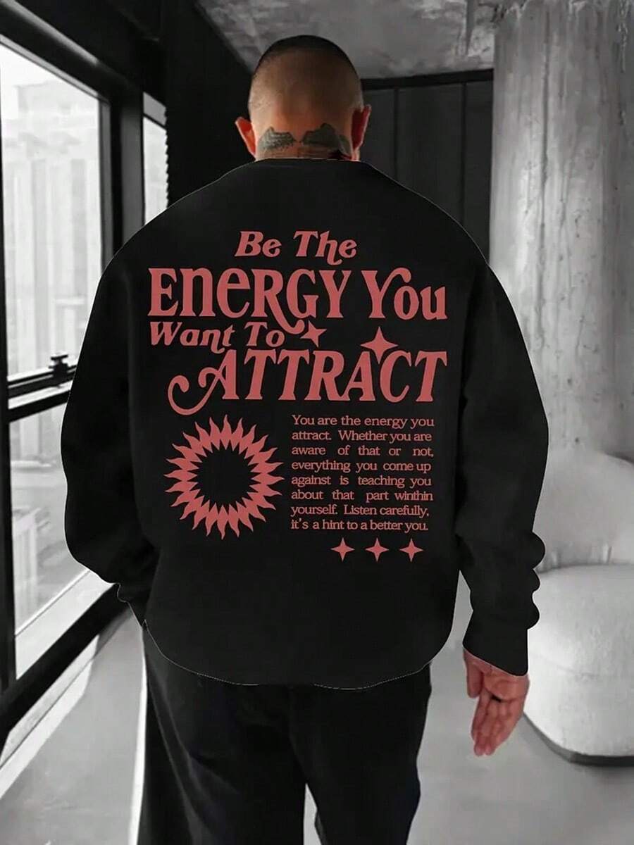 Men's Motivational Back Print Sweatshirt - Positive Affirmation Lettering & Sunflower Design, Oversized Loose Fit Round Neck Long Sleeve Casual Gym & Casual Attire,Fall Hoodies,Men's Fall Clothes,Street Wear,Halloween,Mens Hoodies,Y2k Clothes,Jesus Hoodie,Thanksgiving Day,Nightmare Before Christmas,Christmas - màu đen - Xem 1