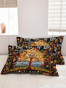 Juego de funda nórdica de 3 piezas de la serie Árbol de la Vida, con impresión digital de alta definición, funda nórdica suave y cómoda, el juego incluye: 1 funda nórdica con 4 lazos en las esquinas y cremallera + 2 fundas de almohada (sin relleno), adecuado para dormitorio, decoración de habitación de boda, dormitorio, viaje