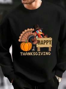 Men's Thanksgiving Turkey & Fall Leaves Print Sweatshirt - Heavyweight 100% Casual Streetwear Pullover, Plus Size Comfortable Long Sleeve Sweater For Autumn Winter,Fall Hoodies,Men's Fall Clothes,Street Wear,Halloween,Mens Hoodies,Y2k Clothes,Jesus Hoodie,Thanksgiving Day,Nightmare Before Christmas,Christmas - màu đen - Xem 1