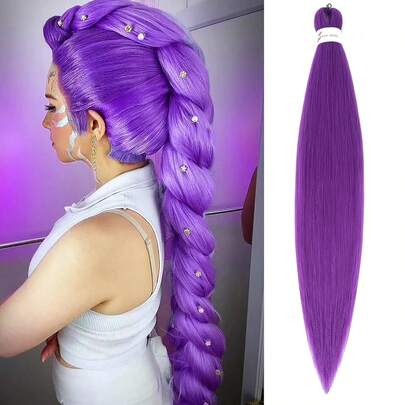 Long Purple Braiding Hair Pre Stretched Synthetic Braiding Hair Extensions For Braids, Purple Hair Extensions For Stage Party Halloween Costume Cosplay